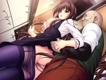 1boy 1girl ass bald breasts brown_eyes brown_hair clothes_lift clothes_pull dutch_angle from_below game_cg grabbing_another's_breast grabbing_from_behind grin groping hair_intakes hetero large_breasts large_variant_set long_hair looking_back maishima_yuri nerawareta_megami_tenshi_angel_tear nipples non-web_source official_art panties panties_under_pantyhose panty_pull pantyhose pantyhose_pull penis pussy pussy_juice sex sex_from_behind skirt skirt_lift smile thighband_pantyhose tsukumo_kazuita ugly_bastard uncensored underwear vaginal variant_set very_long_hair