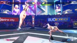 2girls 3d alternate_costume animated antenna_hair ass ass_focus ass_shake bare_shoulders blonde_hair blue_eyes braid breasts brown_hair cammy_white capcom chun-li city fighting full_body game game_screenshot gloves green_leotard hat leotard long_hair medium_breasts mod multicolored_hair multiple_girls ryona screencap shiny_clothes sound sports_bikini standing street_fighter street_fighter_6 tagme thighs thong thong_leotard very_long_hair video video_game video_game_screencap wide_hips