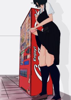 1futa absurdres black_hair breasts coca-cola erection futanari hiding highres large_penis machine medium_breasts penis shoes short_hair socks soda solo tin64702539 uncensored vending_machine
