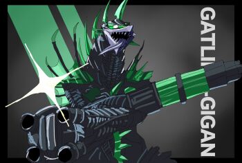 arm_cannon armor assault_visor autocannon cannon circular_saw commentary_request cyborg fangs gatling_gigan gatling_gun giant giant_monster gigan gigan_(gigan1024896) godziburst godzilla_(series) green_assault_visor grey_tongue gun highres horns jaw kaiju machine_gun minigun monster monster_focus no_humans open_mouth rotary_cannon saw sharp_teeth spiked_tail spikes spines tail teeth toho_(movie_company) tokusatsu weapon windshield wings