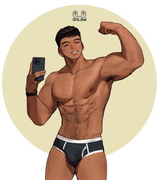 Rule 34 | 1boy, 2023, animal ears, armpit hair, asian, bara, biceps, black male underwear, briefs, chest hair, chinese new year, chinese zodiac, classic fly briefs, dark-skinned male, dark skin, feet out of frame, flexing, highres, large pectorals, leg hair, male focus, male underwear, mature male, muscular, muscular male, navel hair, odol illust, pectorals, rabbit boy, rabbit ears, short hair, sideburns, solo, standing, thick eyebrows, thick thighs, thighs, topless male, underwear, underwear only, veins, veiny arms, year of the rabbit