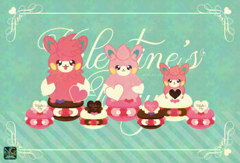 Rule 34 | alternate color, alternate costume, animal focus, closed mouth, evolutionary line, food, heart, macaron, meme (sleepsheep), nintendo, no humans, pawmi, pawmo, pawmot, pink fur, pokemon, pokemon (creature), pokemon focus, shiny pokemon, smile, tongue, tongue out