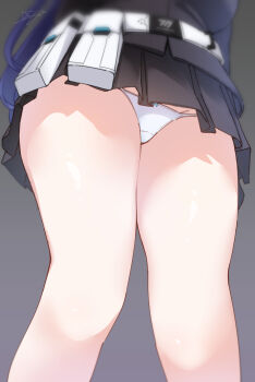 1girl absurdres belt black_background black_skirt blue_archive from_below gradient_background highres legs lower_body panties pantyshot skirt solo standing thighs underwear upskirt utility_belt white_panties xlyami yuuka_(blue_archive)