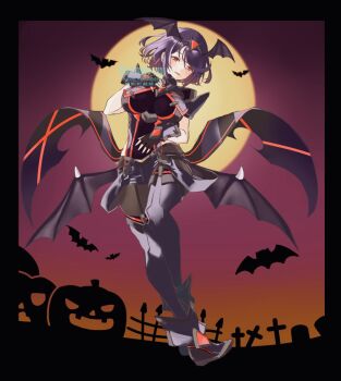 1girl breasts chest_jewel core_crystal_(xenoblade) fingerless_gloves gloves halloween hand_on_own_chest headpiece jewelry large_breasts looking_at_viewer nintendo official_alternate_color official_alternate_hair_color pantyhose pumpkin purple_hair purple_shorts pyra_(xenoblade) red_eyes short_hair shorts solo super_smash_bros. swept_bangs thighhighs thighhighs_over_pantyhose tiara usakumapo_nano xenoblade_chronicles_(series) xenoblade_chronicles_2