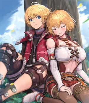 1boy 1girl absurdres blonde_hair breasts fiora_(xenoblade) gonzarez highres large_breasts shulk_(xenoblade) xenoblade_chronicles_(series) xenoblade_chronicles_1