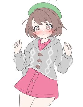 Rule 34 | 1girl, animated, beret, blush, bow, bow panties, brown eyes, brown hair, cardigan, clenched hands, closed mouth, clothes lift, dress, dress lift, embarrassed, gloria (pokemon), green hat, grey cardigan, hat, highres, hood, hooded cardigan, long sleeves, looking down, nintendo, outstretched arms, panties, pink panties, pokemon, pokemon sword and shield, red dress, short hair, simple background, solo, tagme, tam o' shanter, underwear, video, wavy mouth, white background, wide-eyed, wind, wind lift, zenji029