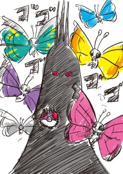 6+others alternate_form crossover gen_6_pokemon holding holding_poke_ball imu_(one_piece) insect_wings looking_at_viewer master_ball multiple_others nintendo nobuchi0503 one_piece poke_ball pokemon pokemon_(creature) shaded_face simple_background smile sound_effects standing trait_connection vivillon wings