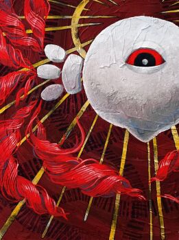 1other colored_sclera halo kirby_(series) kirby_64 monster nerikesikone2 nintendo one-eyed red_background red_sclera solo wings zero_two_(kirby)