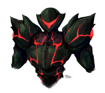 1girl armor artist_name assault_visor commentary_request full_armor metroid metroid_dread metroid_suit nintendo power_armor power_suit_(metroid) red_visor samus_aran signature simple_background wakaba_(wata_ridley) white_background