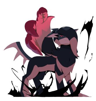 absol animal_focus asymmetrical_horns black_fur black_hair body_fur claws closed_mouth gen_3_pokemon hair_over_one_eye highres horns looking_at_viewer mega_absol_z mega_pokemon nintendo no_humans one_eye_covered pokemon pokemon_(creature) pokemon_focus pokemon_legends:_z-a psaber97 red_eyes red_fur solo tail uneven_horns