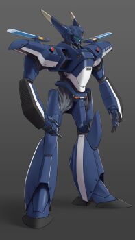 Rule 34 | arms at sides, assault visor, av-xo type zero, commentary request, full body, green visor, grey background, highres, kidou keisatsu patlabor, l.w. mirage, mecha, mecha focus, no humans, police, robot, science fiction, solo, standing