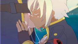 1boy 1girl amplected animated blazblue breasts bullet_(blazblue) cum cum_in_mouth cum_on_body cum_on_breasts cum_on_upper_body deepthroat facial fellatio hetero large_breasts large_penis oral penis sound tagme video white_hair