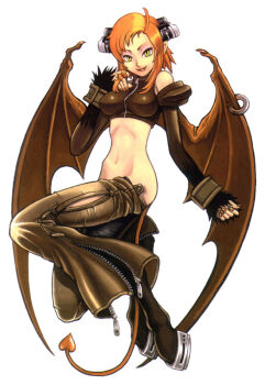 Rule 34 | 1girl, character request, demon girl, demon tail, detached sleeves, female focus, hooves, leather, midriff, no panties, solo, square enix, star ocean, star ocean: till the end of time, demon girl, tail, wings