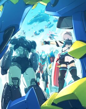 1boy absurdres annotated beam_rifle blue_gloves choudenji_robo_combattler_v code_geass code_geass:_fukkatsu_no_lelouch combattler_v_(robot) commentary core_fighter crossover dreistreger energy_gun energy_wings ernesti_echevalier fingerless_gloves flying gattai gloves gridman_(character) gridman_(ssss) gridman_universe gun gundam guren_(code_geass) guren_type_special highres holding holding_gun holding_weapon hood hoodie ikaruga_(knight&#039;s_&amp;_magic) kato_takuji knight&#039;s_&amp;_magic knightmare_frame mazinger_(series) mazinger_z mazinger_z:_infinity mazinger_z_(mecha) mecha mobile_suit mobile_suit_gundam multiple_crossover open_hands outstretched_arms robot rx-78-2_gundam science_fiction sleeveless sleeveless_hoodie spacecraft ssss.gridman super_robot super_robot_wars super_robot_wars_30 v-fin v_gundam weapon white_hoodie zeta_gundam_(mobile_suit)