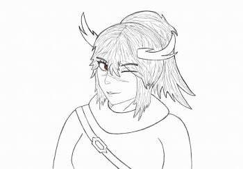 copyright_request deepwoken gremor highres horns monochrome non-web_source one_eye_closed scar scar_on_face scar_on_nose simple_background upper_body