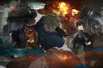 Rule 34 | 1boy, absurdres, black dress, black hair, blonde hair, breasts, character request, commentary request, dress, girls' frontline, highres, long hair, lunasia (girls' frontline), m16a1 (girls' frontline), m4 sopmod ii (girls' frontline), morridow (girls' frontline), multiple girls, nyto (girls' frontline), official art, ro635 (girls' frontline), standing, sunglasses, tears, william (reverse collapse), yellow eyes