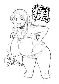 1girl bikini breasts huge_breasts large_breasts looking_at_viewer one_eye_closed sanemichi_hajime smile string_bikini swimsuit twintails