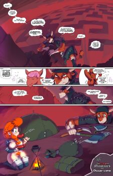 1boy 1girl breasts comic dwarf dwarf_princess fred_perry highres huge_breasts interspecies minotaur original