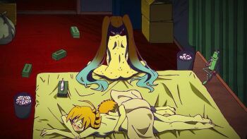 1boy 2girls aftersex age_difference bed heion_sedai_no_idaten-tachi miku_(idaten) multiple_girls nude onee-shota screencap shota