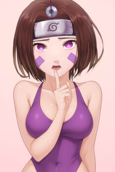 drooling highres hypnosis hypnotic-trance leotard manip mind_control naruto_(series) naruto_shippuuden nohara_rin pendulum purple_eyes