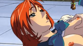 00s 2004 2girls animated animated_gif black_gate black_gate_kan_in_no_gakuen blue_bow blue_bowtie blush bow bowtie braid breasts brown_hair clothes_lift evening fence grabbing_another's_breast green_bow green_eyes groping groping_breast hair_bow hair_ribbon hasegawa_koyuki implied_fingering implied_masturbation katsuragi_fuu large_breasts lowres lying multiple_girls nipples open_clothes outdoors purple_eyes red_hair ribbon school school_rooftop school_uniform shirt shirt_lift short_hair size_difference small_female sweat tagme tall_female twin_braids white_shirt yuri