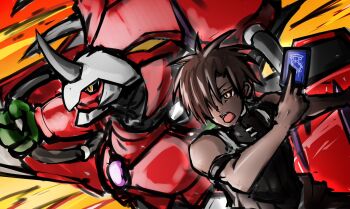 Rule 34 | armor, brown hair, digimon, digimon (creature), digimon card game, digimon liberator, dowa d 715, earrings, horns, jewelry, owen dreadnought, short hair, styracomon, yellow eyes