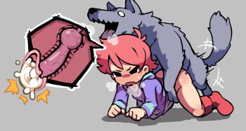 1boy 1girl all_fours animal_ears animal_penis bestiality blush clothed_sex cum cum_in_pussy dog_penis doggystyle grey_background gummuru huge_penis knotted_penis knotting kumatora loli looking_at_viewer mother_(series) mother_3 nintendo open_mouth penis pink_hair sex sex_from_behind short_hair simple_background sweat tail tongue tongue_out vaginal veins veiny_penis wolf wolf_ears wolf_tail x-ray