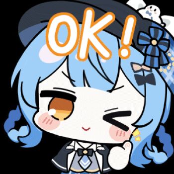 &gt;_o 1girl :&gt; animated animated_gif artist_collaboration black_capelet black_hat blue_hair blue_necktie braid braided_hair_rings capelet chibi chibi_only chunye_haruya hair_rings hat looking_at_viewer lowres mahou_shoujo_no_majo_saiban necktie nekoyashiki_riri no_nose notice_lines one_eye_closed short_hair simple_background smile solo tachibana_sherry thumbs_up transparent_background upper_body yellow_eyes