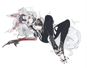 1girl absurdres animal_ears armpit_cutout black_nails clothing_cutout commentary_request feet fox highres loongm original pointy_ears soles stirrup_legwear toeless_legwear toes white_hair