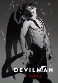 Rule 34 | 1boy, abs, absurdres, claws, commentary request, copyright name, demon boy, devilman, devilman (character), devilman crybaby, glowing, glowing eyes, greyscale, highres, male focus, monochrome, open mouth, sharp teeth, shen shipi (agil548g6h6), short hair, solo, tail, teeth, toned, toned male, topless male