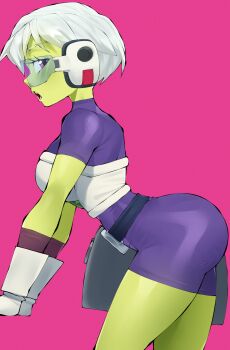 absurdres ass ass_focus breasts cheelai colored_skin curvy thighs dragon_ball dragon_ball_super flytrapxx green_skin highres medium_breasts short_hair tagme tight_clothes white_hair