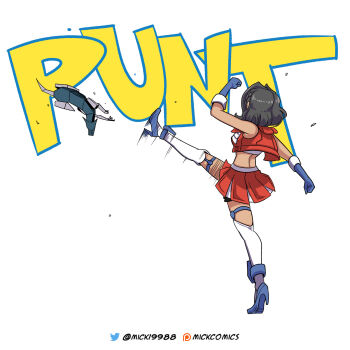 1girl 1other blue_shoes commentary courage_the_cowardly_dog dark-skinned_female dark_skin decepticon english_commentary english_text genderswap genderswap_(mtf) high_heels high_kick highres humanization kicking mick19988 motion_blur non-humanoid_robot ravage_(transformers) robot robot_animal shoes starscream starscream_(kotobukiya_bishoujo) transformers white_background