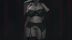 1girl 3d 60fps alcina_dimitrescu animated black_bra black_hair bouncing_breasts bra breasts cleavage cleft_of_venus earrings elbow_gloves garter_belt garter_straps generalbutch gloves hat highres huge_breasts jewelry looking_at_viewer mature_female navel necklace pale_skin pussy red_gloves red_thighhighs resident_evil resident_evil_village sun_hat tagme thighhighs uncensored underwear underwear_only video walking wide_hips yellow_eyes