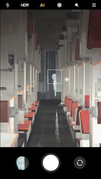 1girl absurdres cellphone_photo chise_huixing_denixi hiding highres original russian_railways scenery train_interior user_interface viewfinder