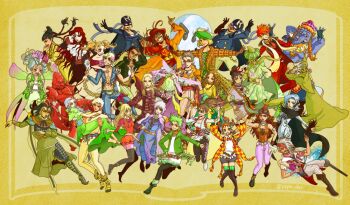 Rule 34 | 6+boys, 6+girls, armor, bai meiniang, bald, bandages, bandana, bard (romancing saga 3), beard, black hair, blonde hair, blue bow, blue hair, boots, boston (romancing saga 3), bow, breasts, brown gloves, brown hair, carrying, character request, charl (romancing saga 3), check character, cleavage, double v, earrings, elephant boy, ellen carson, everyone, facial hair, fairy, fat robin (romancing saga 3), fingerless gloves, flower, flurry (romancing saga 3), fullbright (romancing saga 3), glasses, gloves, goggles, goggles on headwear, green footwear, green hair, grey hair, hair bow, hair flower, hair ornament, hair over one eye, hat, herman (romancing saga 3), highres, holding, holding instrument, instrument, jewelry, julian nohl, katarina lauran, khalid (romancing saga 3), leonid (romancing saga 3), lobster boy, mikhail ausbach, monika ausbach, multiple boys, multiple girls, muse claudia claudius, mustache, nora (romancing saga 3), paul (romancing saga 3), peg leg, peony (romancing saga 3), pepe dqx, pink flower, princess carry, red hair, robin (romancing saga 3), romancing saga 3, rukh (romancing saga 3), saga, sarah carson, simple background, smile, sunglasses, tatyana rzhyev, thomas bent, tiberius (romancing saga 3), twintails, undine (romancing saga 3), v, ward (romancing saga 3), wings, yang fan, young boy (romancing saga 3), zhi ling