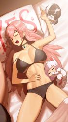 3girls animal_ears animated black_hair bouncing bra breasts cat_ears cat_girl cat_tail character_name chibi choker closed_eyes dc_(makezzal) dog_ears dog_girl hachiko_of_castling hair_ornament hairclip large_breasts last_origin maid_headdress mini_hachiko_(last_origin) mini_perrault_(last_origin) multicolored_hair multiple_girls open_mouth panties perrault_(last_origin) pink_hair sleeping spriggan_(last_origin) strap_slip tail two-tone_hair ugoira underwear video white_hair yes yes-no_pillow