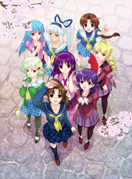 Rule 34 | 6+girls, absurdres, alternate costume, annotated, asamiya athena, blonde hair, blue eyes, blue hair, braid, brown eyes, brown hair, capcom, cherry blossoms, days of memories, fatal fury, green hair, hatsushiro athena, highres, kula diamond, long hair, majikina mina, multiple girls, official art, pantyhose, ponytail, purple hair, red eyes, ribbon, rose bernstein, ryuuko no ken, samurai spirits, school uniform, senno aki, serafuku, shiranui mai, short hair, single braid, skirt, snk, the king of fighters, white hair, xiao lon, aged down, yuri sakazaki