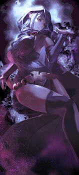 Rule 34 | 1girl, absurdres, blue hair, breasts, commission, dc comics, dizzy dokuro, highres, large breasts, leotard, phase connect, pointy ears, raven (dc), red eyes, second-party source, sideboob, skeb commission, tagme, thighhighs, thighs, virtual youtuber