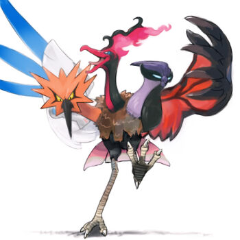 Rule 34 | beak, byte (grunty-hag1), commentary request, dodrio, full body, fusion, galarian articuno, galarian form, galarian moltres, galarian zapdos, gen 1 pokemon, gen 6 pokemon, gen 7 pokemon, gen 8 pokemon, legendary pokemon, lowres, multiple heads, nintendo, no humans, pokemon, pokemon (creature), pokemon adventures, silvally, solo, tongue, white background, yveltal