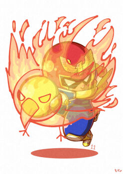 04sora40 1boy bird captain_falcon chibi clenched_hand f-zero falcon_punch fire full_body helmet male_focus nintendo punching red_helmet simple_background solo super_smash_bros. white_background