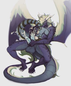 1boy 1girl 69 animal_ears body_fur breasts cum cunnilingus dragon_boy dragon_horns dragon_tail extra_penises fellatio furry furry_female furry_male furry_with_furry girl_on_top highres horns large_breasts long_hair monster_boy nude oral original penis pita-potato short_hair tail testicles