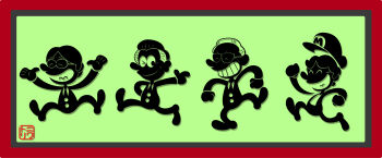 Rule 34 | 4boys, border, closed eyes, game &amp; watch, glasses, grin, hat, highres, index finger raised, iwata satoru, male focus, miyamoto shigeru, multiple boys, necktie, nintendo, niwatori (nagoyan east), open mouth, real life, red border, simple background, smile, white hair, yamauchi hiroshi, yokoi gunpei