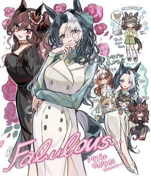 5girls absurdres ahoge almond_eye_(umamusume) animal_ears backpack bag belt black_bag black_hair blue_eyes blue_shirt blush bow braid braided_hair_rings breasts brown_hair closed_mouth coat collarbone colored_inner_hair commentary_request daring_tact_(umamusume) denim dress ear_covers flower gentildonna_(umamusume) hair_between_eyes hair_ornament hair_rings hairband hairclip highres hokkaido holding horse_ears horse_girl horse_tail jacket jeans jewelry kumo_(mokumoku_warabi) large_breasts long_hair long_sleeves looking_at_viewer medium_breasts mejiro_ramonu_(umamusume) mole mole_under_eye multicolored_hair multiple_girls necklace official_alternate_costume open_clothes open_mouth open_shirt pants ponytail purple_eyes real_world_location red_eyes ribbon shirt shorts shoulder_bag sitting sleeveless sleeveless_coat small_breasts smile star_(symbol) star_hair_ornament still_in_love_(umamusume) streaked_hair tail triple_tiara_(umamusume) umamusume veil white_belt white_coat white_dress white_hair