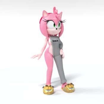 3d amy_rose animated ass bare_hips bare_legs breasts breasts_peeking_out_of_shirt covering_breasts covering_privates embarrassed green_eyes groin hitmarker legs medium_breasts nipples partially_undressed pink_fur pink_hair sega slippers smile sonic_(series) surprised tagme video