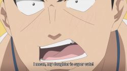 >_< 1girl 4boys animated anime_screenshot arrow_(symbol) audible_speech beard black_hair blush brown_eyes brown_hair clueless facial_hair flashback goatee gym indoors japanese_audio male_focus mature_male multiple_boys sakurai_shin'ichi sanpaku sound subtitled uzaki-chan_wa_asobitai! uzaki_fujio uzaki_hana video weights