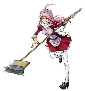 Rule 34 | 1girl, :p, ahoge, apron, braid, breasts, broom, dress, green eyes, hungry clicker, long hair, maid, mop, nono (top wo nerae 2!), pink hair, red dress, red hair, ribbon, scarf, simple background, skirt, smile, solo, thighhighs, tongue, tongue out, top wo nerae! (series), top wo nerae 2!, very long hair, white background, white scarf, white thighhighs