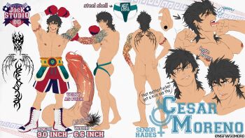 1boy absurdres ass ass_hair back boxer bulge commentary completely_nude disembodied_penis english_commentary erection from_side full_body gomoro_(nsfwgomoro) highres jockstrap looking_at_viewer male_focus male_pubic_hair male_underwear muscular muscular_male nipples nude open_mouth original penis pubic_hair reference_sheet scar scar_on_face simple_background solo stray_pubic_hair tongue tongue_out topless_male uncensored underwear veins veiny_penis white_background yawning