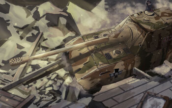 Rule 34 | 10s, 1girl, absurdres, emblem, girls und panzer, highres, kuromorimine (emblem), kuromorimine military uniform, military, military vehicle, motor vehicle, nishizumi maho, ruins, tank, tianyu jifeng, world of tanks