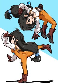 Rule 34 | 1girl, ass, black hair, bodysuit, breasts, choker, closed mouth, commission, final fantasy, final fantasy ix, full body, garnet til alexandros xvii, gloves, highres, jewelry, long hair, long sleeves, looking at viewer, low-tied long hair, open mouth, orange bodysuit, pendant, skeb commission, smile, solo, yuuya (blue scarab)