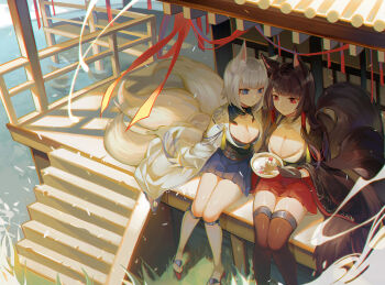 akagi_(azur_lane) animal_ears azur_lane bad_id bad_pixiv_id bad_twitter_id fox_ears fox_tail kaga_(kancolle) machi_(machi0910) tail white_hair